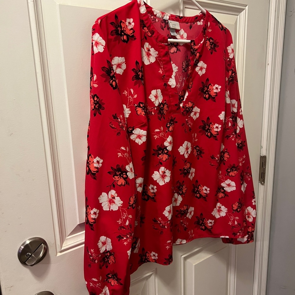 A New Day Red and White Blouse